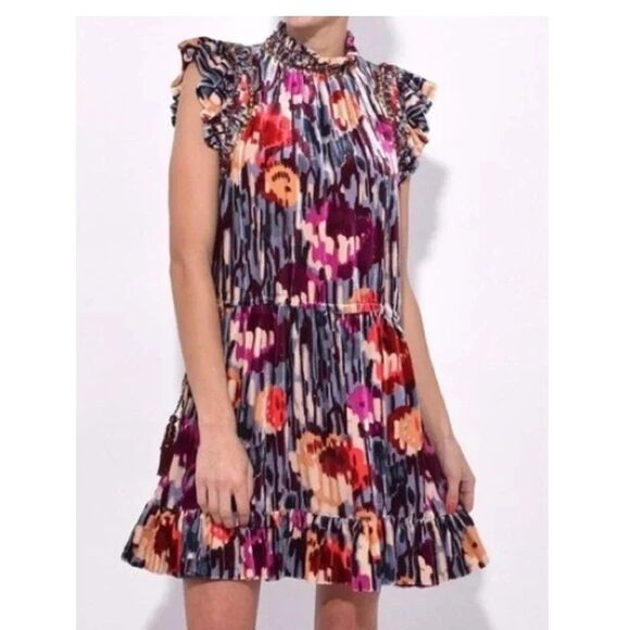 Ulla Johnson Velvet Penny Mini Dress Disco Floral Sz 6 Boho Silk Blend Tassels - Picture 1 of 12